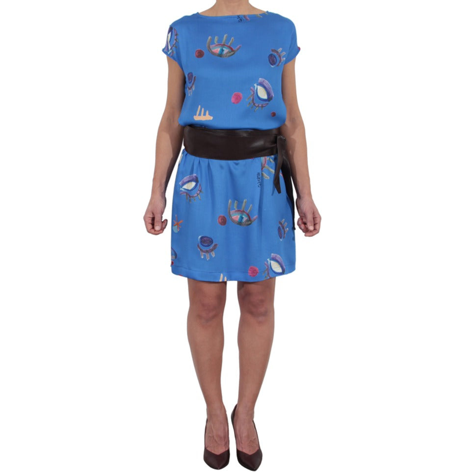 Vestito grembiule bluette con stampe artistiche