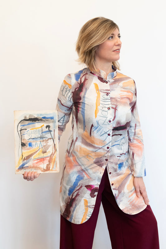 Camicione in cotone con stampa artistica