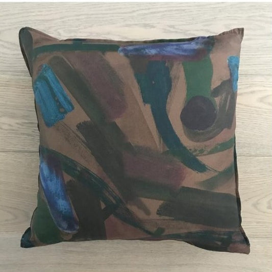 §Cuscino con stampa artistica color tabacco