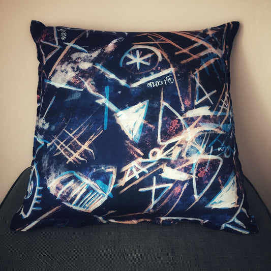 §Cuscino con stampa artistica blu oltremare