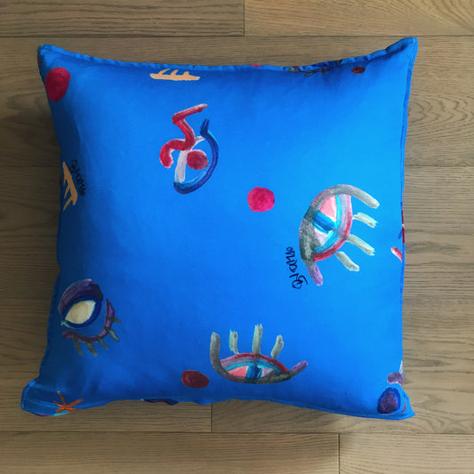 §Cuscino con stampa artistica color bluette