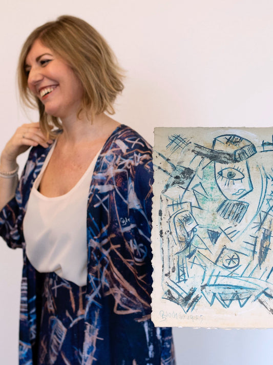 Giacca kimono con stampa d’artista