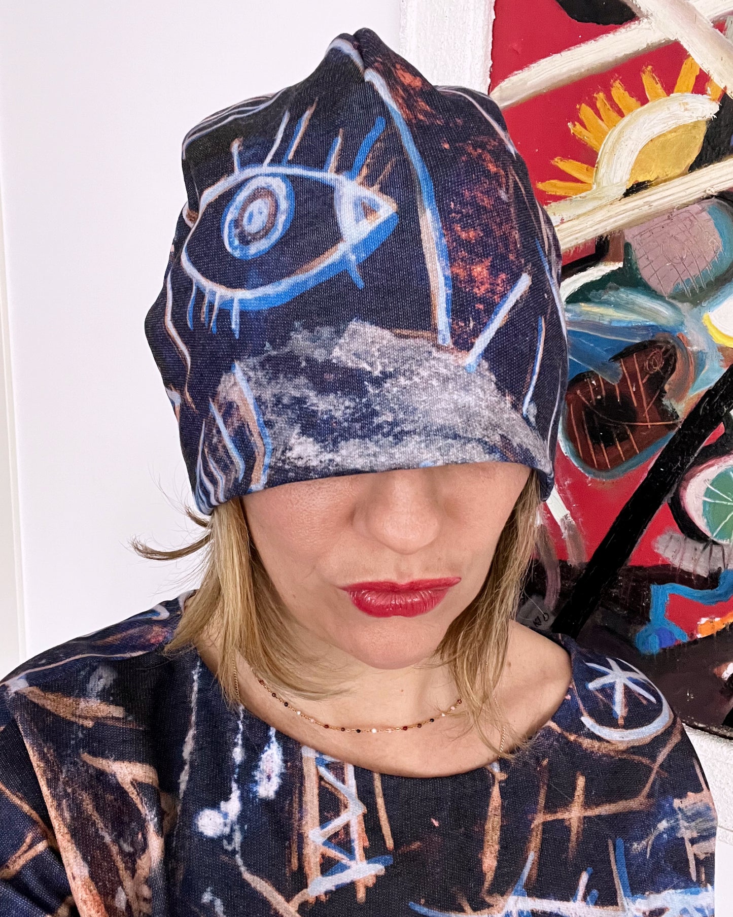 Cappellino cuffietta con stampa artistica