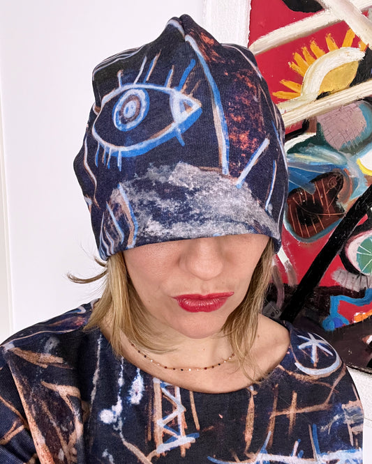 Cappellino cuffietta con stampa artistica